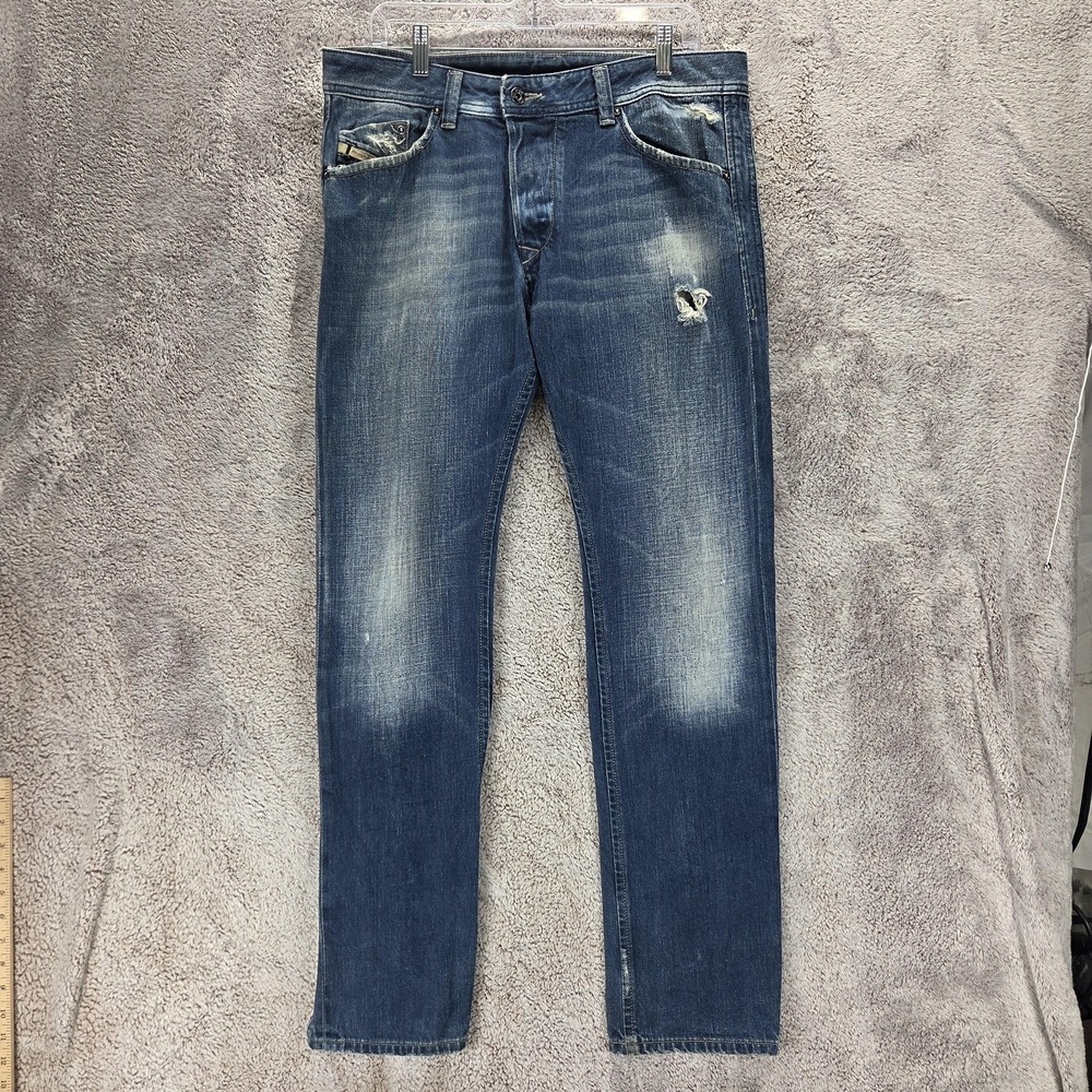 Diesel Jeans Mens 33x32 Blue Darron Regular Slim Tapered Button Fly Italy 008JM